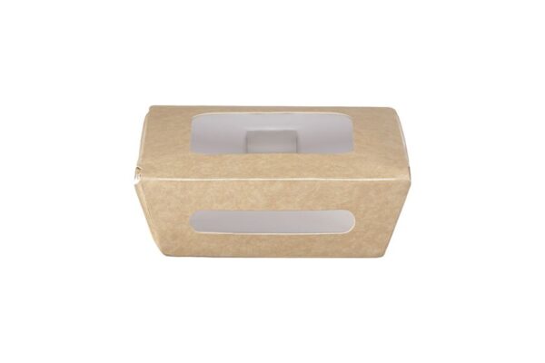 Kraft Paper Food Containers 500ml with Intergrated Lid and Double PET Window | Intertan S.A.