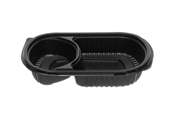 PP Food Containers M/W 2-Compartments Ripple Oval N.129 with Lid 1050 ml | Intertan S.A.