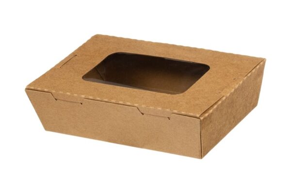 Kraft Paper Food Containers 2100ml with Intergrated Lid with PET Window | Intertan S.A.