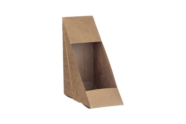 Triangle Kraft Paper Food Boxes with Hinged Window R-PET for Toast (S) | Intertan S.A.