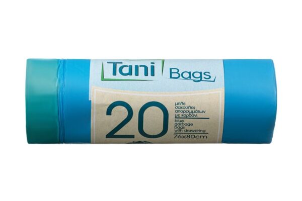 Blue Garbage Bags with drawstring on a roll 76x80cm | Intertan S.A.
