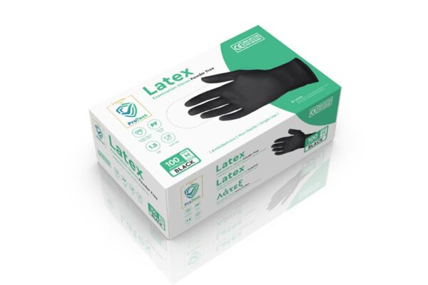 Latex Gloves Black Powder-free MDR / PPE - Medium | Intertan S.A.