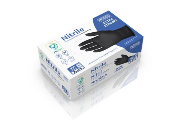 Nitrile Gloves Extra Strong Black Powder-free PPE I - Medium | Intertan S.A.