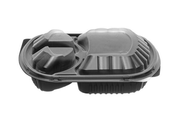 PP Food Containers M/W 3-Compartments Ripple Oval N.129 with Lid 1200 ml | Intertan S.A.