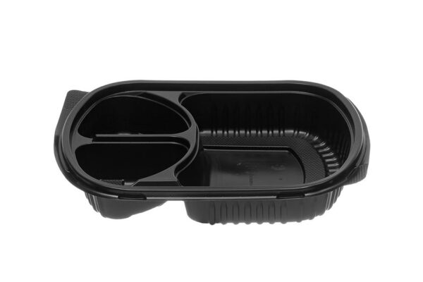 PP Food Containers M/W 3-Compartments Ripple Oval N.129 with Lid 1200 ml | Intertan S.A.