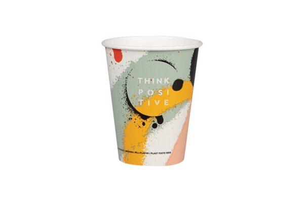 Single Wall Paper Cups 12oz 90mm Think Positive | Intertan S.A.