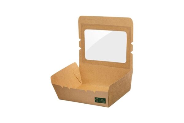 Kraft Paper Food Containers FSC®700ml with Intergrated Lid with PET Window | Intertan S.A.