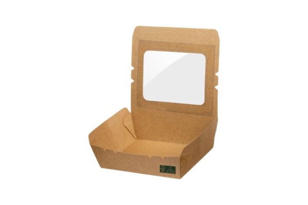 Kraft Paper Food Containers FSC® 1200ml with Intergrated Lid with PET Window | Intertan S.A.