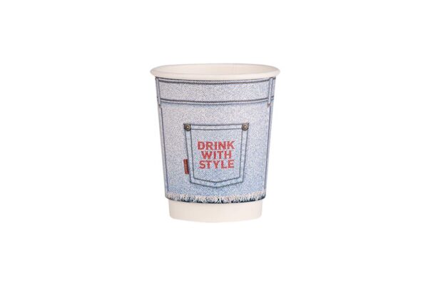 Double Wall Paper Cups 8oz Jeans MIX | Intertan S.A.