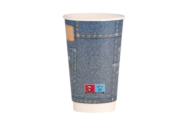 Xάρτινα Ποτήρια Διπλού Τοιχώματος 16οz Jeans MIX | ΙΝΤΕΡΤΑΝ Α.Ε.