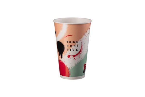 Single Wall Paper Cups 12oz Think Positive | Intertan S.A.