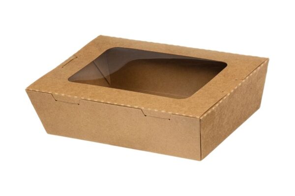 Kraft Paper Food Containers FSC® 1600ml with Intergrated Lid with PET Window | Intertan S.A.
