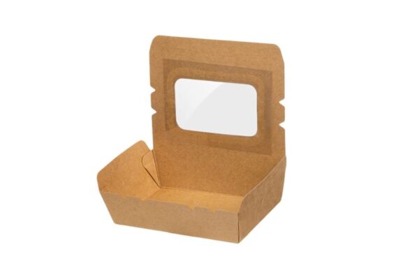 Kraft Paper Food Containers FSC® 2100ml with Intergrated Lid with PET Window | Intertan S.A.