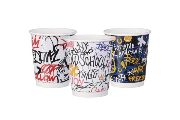 Double Wall Paper Cups FSC® 8oz Graffiti Design ΜΙΧ | Intertan S.A.