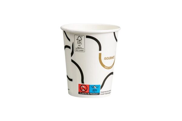 Xάρτινα Ποτήρια Μονού Τοιχώματος FSC® 8oz Gourmet Design (New) Λευκά | ΙΝΤΕΡΤΑΝ Α.Ε.