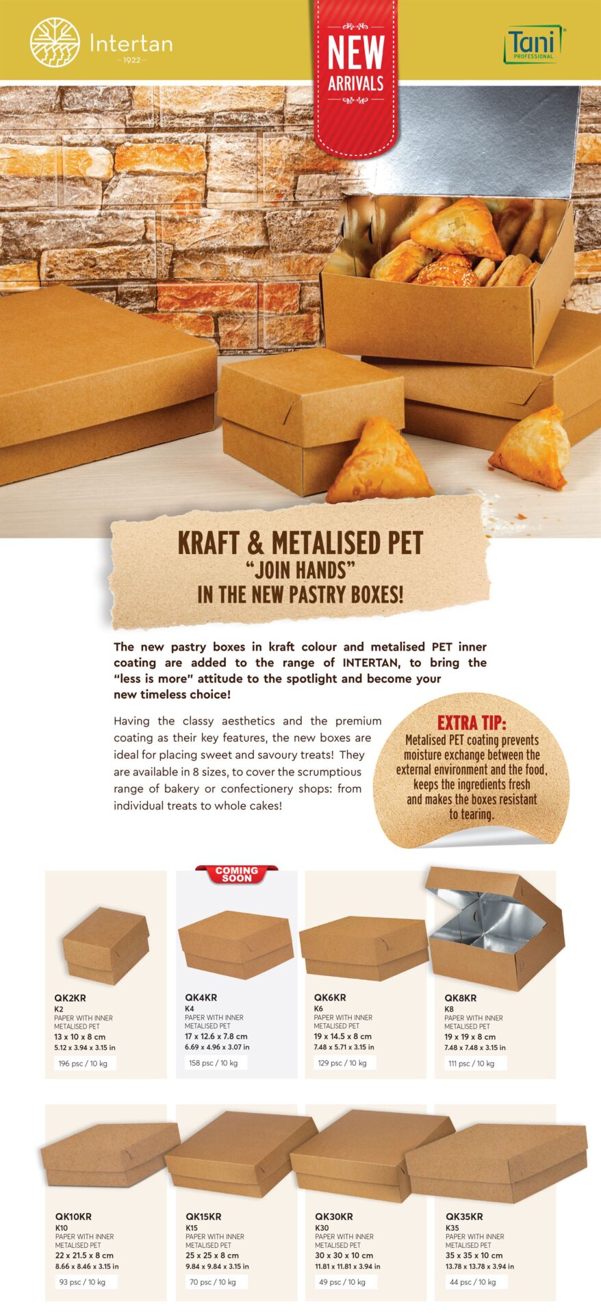 Kraft pastry boxes with metalised PET inner coating Newsletter | Intertan S.A.